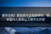 震惊全网！黑料网今日视频揭秘，独家圈内人真相让人细节太炸裂