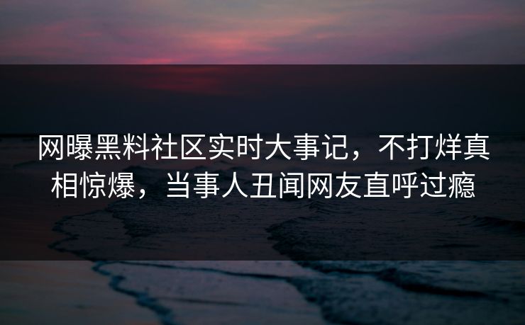 网曝黑料社区实时大事记，不打烊真相惊爆，当事人丑闻网友直呼过瘾