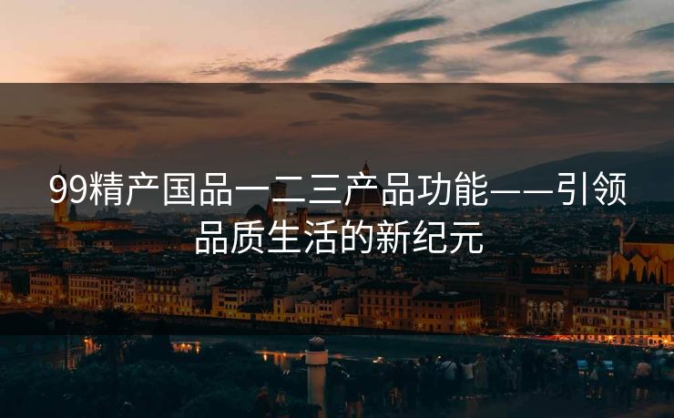 99精产国品一二三产品功能——引领品质生活的新纪元