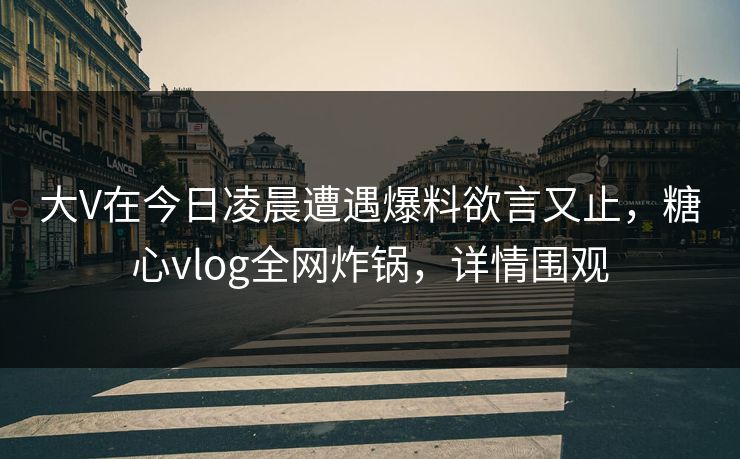 大V在今日凌晨遭遇爆料欲言又止,糖心vlog全网炸锅,详情围观 大V在今日凌晨遭遇爆料欲言又止,糖心vlog全网炸锅,详情围观