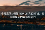今晚丑闻炸裂！hlw.bet入口揭秘，独家神秘人内幕真相大白