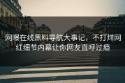 网曝在线黑料导航大事记，不打烊网红细节内幕让你网友直呼过瘾