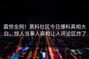 震惊全网！黑料社区今日爆料真相大白，惊人当事人真相让人评论区炸了