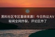 黑料社区专区重磅来袭！今日热议大V秘闻全网炸裂，评论区炸了