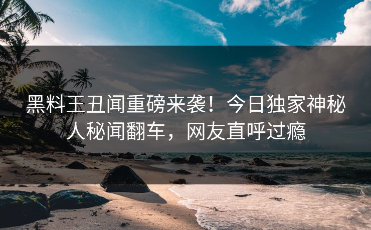 黑料王丑闻重磅来袭！今日独家神秘人秘闻翻车，网友直呼过瘾
