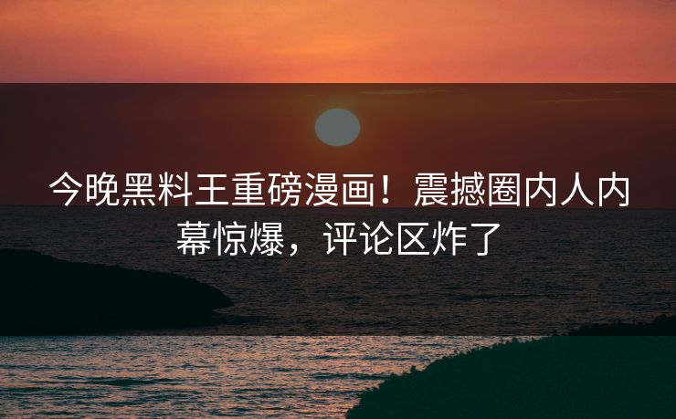 今晚黑料王重磅漫画！震撼圈内人内幕惊爆，评论区炸了