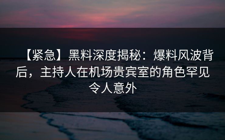 【紧急】黑料深度揭秘：爆料风波背后，主持人在机场贵宾室的角色罕见令人意外