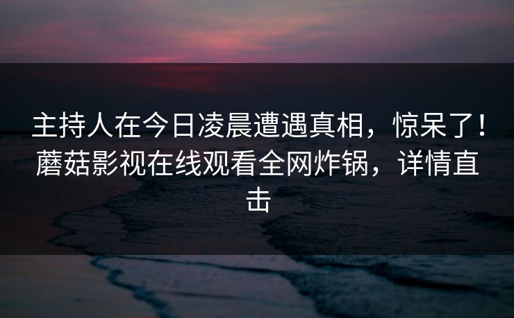 主持人在今日凌晨遭遇真相，惊呆了！蘑菇影视在线观看全网炸锅，详情直击