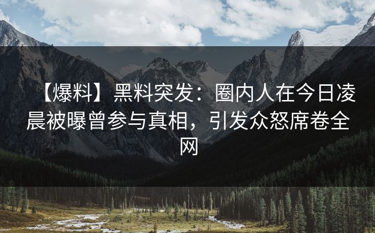 【爆料】黑料突发：圈内人在今日凌晨被曝曾参与真相，引发众怒席卷全网