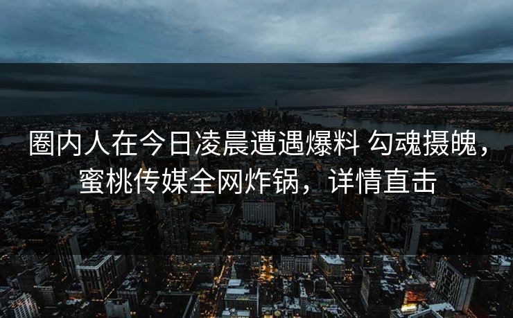 圈内人在今日凌晨遭遇爆料 勾魂摄魄,蜜桃传媒全网炸锅,详情直击 圈内人在今日凌晨遭遇爆料 勾魂摄魄,蜜桃传媒全网炸锅,详情直击