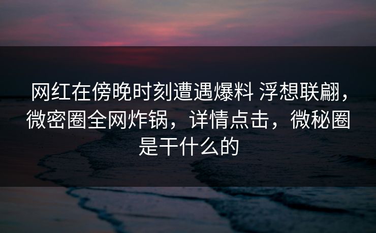 网红在傍晚时刻遭遇爆料 浮想联翩,微密圈全网炸锅,详情点击,微秘圈是干什么的 网红在傍晚时刻遭遇爆料 浮想联翩,微密圈全网炸锅,详情点击,微秘圈是干什么的